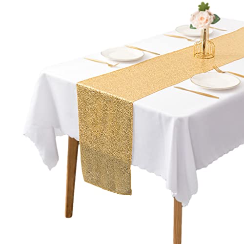 Csirnto Tischläufer Gold Pailletten Tabelle Läufer Gold Deko Tischdecke Dekoration für Hochzeitsfeier Geburtstagsfeier Party, 30*275 cm von Csirnto