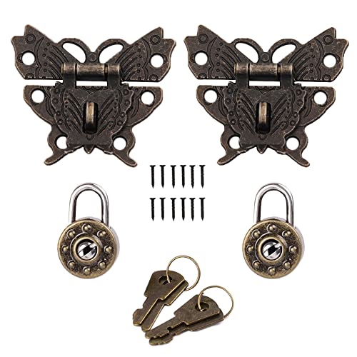 Csirnto Vintage Latch 2 Stück Retro Schmetterling Shaped Latch Haspe 2 Stück Vorhängeschloss Mini Vorhängeschlösser Schloss für Holzkiste Schmuckschatulle Kabinett von Csirnto
