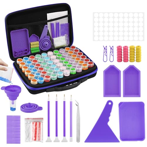 5D Diamond Painting Zubehör Boxen, 60 Fächer Aufbewahrungsbox mit Trichter Pinzette Stickers, Organizer Aufbewahrungskoffer für Diamond Painting Bilder Samen Schmuck Strass Perlen DIY Handwerk, Lila 5D Diamond Painting Zubehör Boxen, 60 Fächer Aufbewahrungsbox mit Trichter Pinzette Stickers, Organizer Aufbewahrungskoffer für Diamond Painting Bilder Samen Schmuck Strass Perlen DIY Handwerk, Lila von Csuntikulo