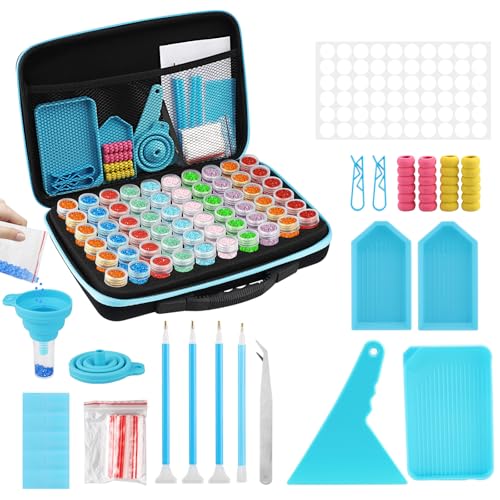 5D Diamond Painting Zubehör Boxen, 60 Fächer Aufbewahrungsbox mit Trichter Pinzette Stickers, Organizer Aufbewahrungskoffer für Diamond Painting Bilder Samen Schmuck Strass Perlen DIY Handwerk, Blau 5D Diamond Painting Zubehör Boxen, 60 Fächer Aufbewahrungsbox mit Trichter Pinzette Stickers, Organizer Aufbewahrungskoffer für Diamond Painting Bilder Samen Schmuck Strass Perlen DIY Handwerk, Blau von Csuntikulo