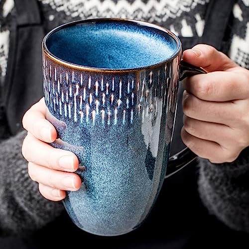 Cteahrow 600 Ml Kaffeetasse aus Keramik, große Milchkaffeetasse, Teetasse, glatte Glasur für Kakao, Latte, Müsli, spülmaschinenfest, mikrowellengeeignet (Blau) von Cteahrow