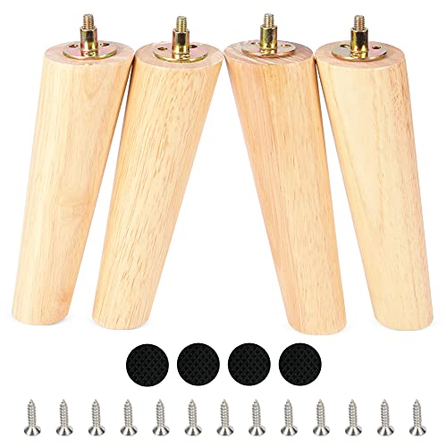 CtopoGo Runde runde Möbelbeine aus Holz 4er-Set Modernes Schlafsofa aus der Mitte des Jahrhunderts Kaffeestuhl Schreibtisch Tischfüße Beine mit vorgebohrten 5/16 Zoll Bolzen (Natürlich, 20cm) von CtopoGo