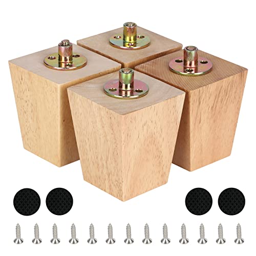 Vierkantige Möbelbeine aus Holz 4er-Set Modernes Sofa Couchbett Kaffeestuhl Schreibtisch Tischfüße Beine Nussbaum mit vorgebohrten 5/16 Zoll Bolzen & Schrauben & Gummipads (3" / 8cm, Natürlich) von CtopoGo