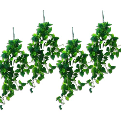 Ctpeng 4 Stück Künstliche Hängepflanzen,Kunstpflanze Epipremnum Hängend 100cm Gefälschte Efeu Pflanzen Rebe Grünpflanze für Hausgarten Indoor Outdoor Decor (Epipremnum aureum) von Ctpeng
