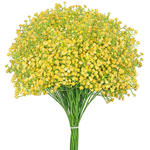 Ctwezoikmt Künstliche Schleierkraut-Pflanzen, für Hochzeit, Party, Dekoration, fühlt sich echt an, für Heimwerker, Garten, 12 Stück (gelb) von Ctwezoikmt