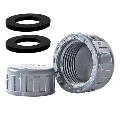 Ctyjia 2 Stück PVC Gewindekappe, 32mm Rund Innengewinde Schlauchverbinder, mit Gummidichtungen, Blindstopfen für Rohrenden, Grau von Ctyjia