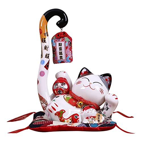 Ctzrzyt 8,6 Keramik Maneki GlüCkliche Katze Geld Spardose MüNze Spardose Japanische Katze mit Langem Schwanz Feng Haus Dekor, A von Ctzrzyt