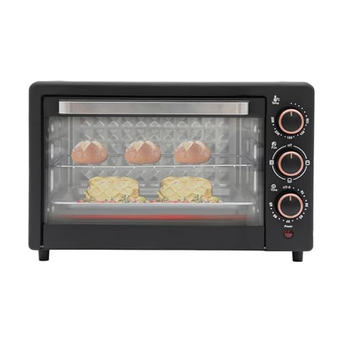 22 L Minibackofen, Mini Backofen mit Grillrost, Backblech vielseitiger Ofen mit einstellbarer Temperatur und 60-Minuten-Timer, 1000 W 120°C-250°C von CuCummoo