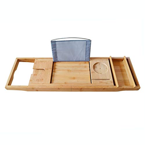 Badewannenablage Ablage Bambus Brett Tisch Tablett Wannen Brücke Auflage Regal Badewannentablett Ausziehbar, Badewannenablage Holz, Bathtub Tray 100% Bambus Multifunktionales von CuCummoo