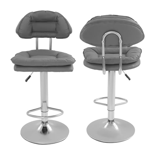 CuCummoo Barhocker 2er Set, Ergonomische Gepolsterte Barhocker mit Rückenlehne, 360° drehbarer Stuhl Verstellbare Doppellagige Barstuhl, für Esszimmer Heimbar Kücheninsel von CuCummoo