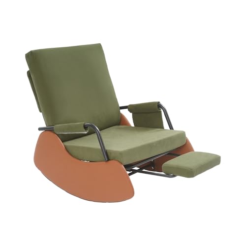 CuCummoo Schaukelstuhl Schaukelsessel mit Rückenlehne, Fußstütze, Sessel, Schwingsessel, Lesesessel mit Armlehnen&Fußstütze für Wohnzimmer, Schlafzimmer (Dunkelgrün+Kaffeefarbe) von CuCummoo