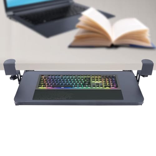 CuCummoo Tastaturablage,Tastatur-Halterung Tastaturauszug Computertisch Schreibtisch mit Tischklemmen 52 * 25cm (Schwarz) von CuCummoo