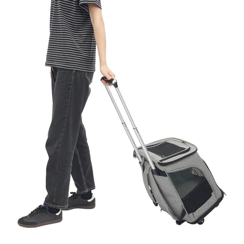 Hunderucksack mit Trolley, klappbarer Katzenrucksack Trolley Hund Katze bis 9 kg Leichte Hundewagen Transportbox für Welpen Haustiere (Grau) von CuCummoo