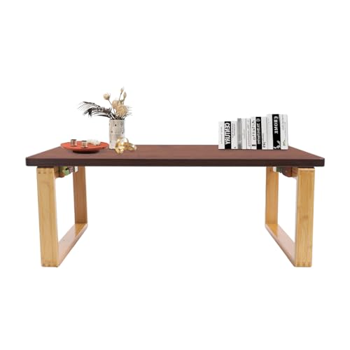 Klappbarer Couchtisch, Bambus-End-Beistelltisch mit Klappbeinen, niedriger Bein-Teetisch für Wohnzimmer, Tatami Essen spirituelle Praktiken (Holzfarbe, Walnussfarbe) von CuCummoo