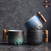 Handmade Japanese Ceramic Espresso Cups, Custom Mini Tea Cup With Wood Handle Rustic Shot Glass Noodle Modern von CuSTomhubLaden