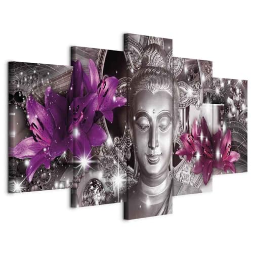 B&D XXL - Wandbilder XXL 200x100cm 5 tlg - Wand Deko Leinwand Bilder Groß Wanddeko Wohnzimmer Schlafzimmer Kunstdrucke - Buddha Blumen Diamant h-C-0029-b-o von Cuadros B&D XXL