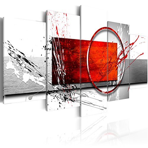 B&D XXL - Wandbilder XXL Abstrakt 200x100cm 5 tlg - Wand Deko Leinwand Bilder Groß Wanddeko Wohnzimmer Schlafzimmer Kunstdrucke - Kreis geometrische Muster Farbflecken grau rot weiß von Cuadros B&D XXL