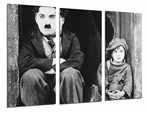 Wandbild - Weinlese-stummer Kino Schwarzweiss, Chaplin, 97 x 62 cm, Holzdruck - XXL Format - Kunstdruck, ref.26942 von Cuadros Cámara