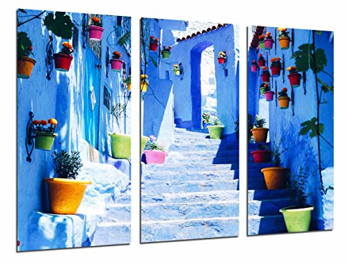 Wandbild - Töpfe mit Farben, Chauen, Marokko, 97 x 62 cm, Holzdruck - XXL Format - Kunstdruck, ref.26806 von Cuadros Cámara