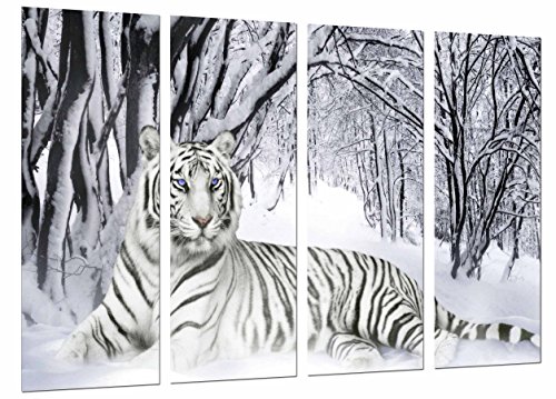 Wandbild - Weißer Tiger in der Schnee-Natur, 131 x 62 cm, Holzdruck - XXL Format - Kunstdruck, ref.26740 von Cuadros Cámara