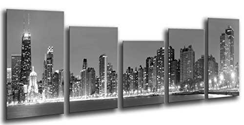 Wandbild - Chicago City bei Nacht, Wolkenkratzer, 165 x 62 cm, Holzdruck - XXL Format - Kunstdruck, ref.26091 von Cuadros Cámara