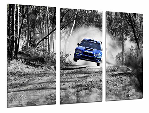 Cuadros Cámara Fotoposter Auto Rennen Subaru Blau Landschaft Wald, Weiß Schwarz Gesamtgröße: 97 x 62 cm XXL von Cuadros Camara