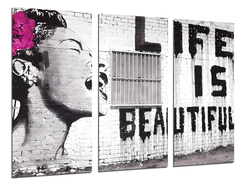 Cuadros Camara Kamerabild Set mit 3 dekorativen Wandbildern, Dekoration für modernes Wohnzimmer, Schlafzimmer, Zimmer, Banksy Street Art, 97 x 62 cm Cuadros Camara Kamerabild Set mit 3 dekorativen Wandbildern, Dekoration für modernes Wohnzimmer, Schlafzimmer, Zimmer, Banksy Street Art, 97 x 62 cm von Cuadros Camara