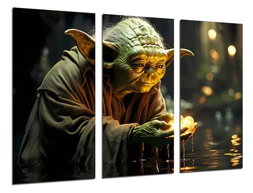 Cuadros Camara Kamerabild Set mit 3 dekorativen Wandbildern, Dekoration für modernes Wohnzimmer, Schlafzimmer, Zimmer, Star Wars, Yoda, 97 x 62 cm von Cuadros Camara
