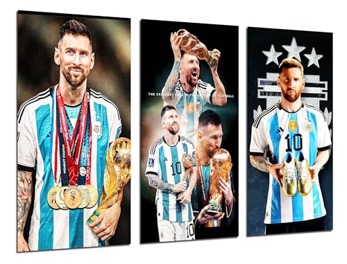 Cuadros Cámara Set 3 Poster Wanddeko Wohnzimmer Modern Schlafzimmer Zimmer Fußball Messi Argentinien (97 x 62 cm) von Cuadros Camara