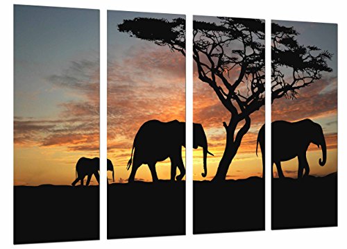 Wandbild - Afrikanische Natur-Sonnenuntergang-Landschaft, Tierelefanten, 131 x 62 cm, Holzdruck - XXL Format - Kunstdruck, ref.26870 von Cuadros Cámara