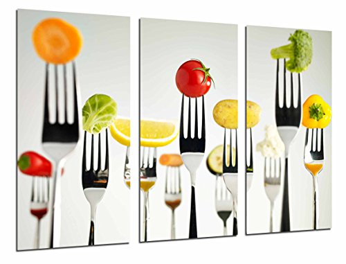 Wandbild - Küche Restaurant, Gabeln Obst Gemüse, Weiß, 97 x 62 cm, Holzdruck - XXL Format - Kunstdruck, ref.26972 von Cuadros Cámara