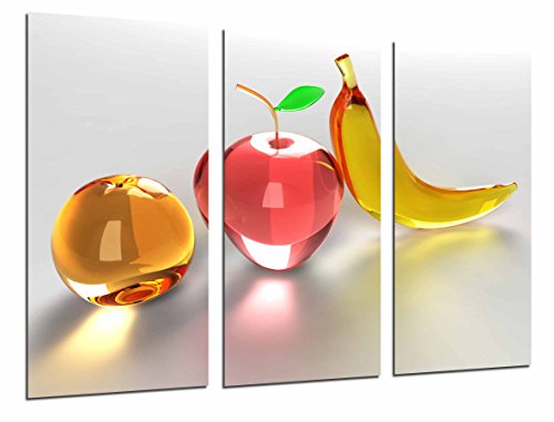 Wandbild - Zusammensetzung Früchte Banane, Apfel, Orange Glas, 97 x 62 cm, Holzdruck - XXL Format - Kunstdruck, ref.26891 von Cuadros Cámara