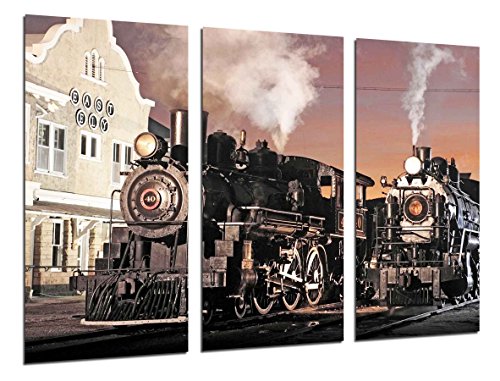 Wandbild - Alter Bahnhof, alte Züge, 97 x 62 cm, Holzdruck - XXL Format - Kunstdruck, ref.26462 von Cuadros Cámara