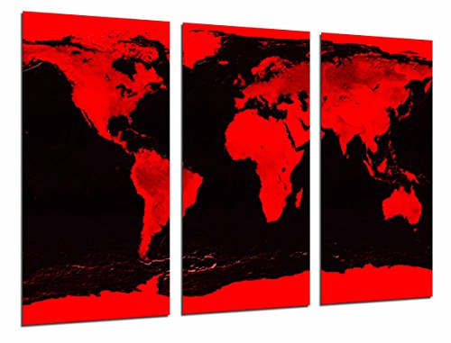 Wandbild - Rote und schwarze Weltkarte, Welt, Städte und Länder, 97 x 62 cm, Holzdruck - XXL Format - Kunstdruck, ref.26960 von Cuadros Cámara