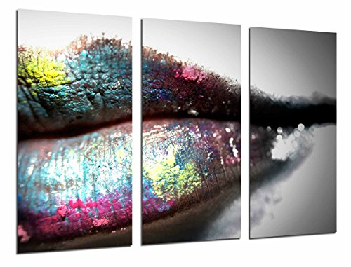 Wandbild - Lippen Frau mit Touch von Farben,, 97 x 62 cm, Holzdruck - XXL Format - Kunstdruck, ref.26886 von Cuadros Cámara