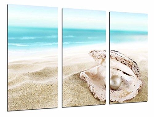 Wandbild - Landschaftsstrand-Seeblauer Himmel, Shell im Perlen-Sand, Juwel, 97 x 62 cm, Holzdruck - XXL Format - Kunstdruck, ref.27007 von Cuadros Cámara