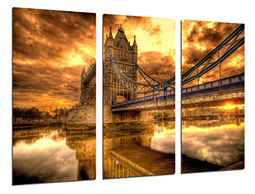 Wandbild - Weinlese-London-Landschaft, London-Brücke, Turm-Brücke, 97 x 62 cm, Holzdruck - XXL Format - Kunstdruck, ref.26533 von Cuadros Cámara