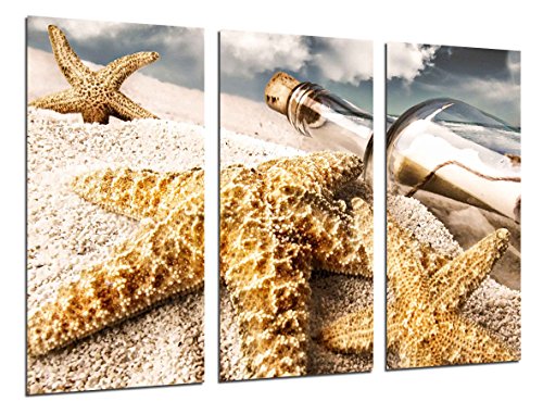Wandbild - Landschaftsbotschaft in einer Flasche, Starfish, Strand, Meer, 97 x 62 cm, Holzdruck - XXL Format - Kunstdruck, ref.26483 von Cuadros Cámara