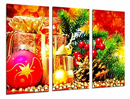Wandbild - Weihnachtsverzierungen und Geschenke, roter Weihnachtsbaum, 97 x 62 cm, Holzdruck - XXL Format - Kunstdruck, ref.26930 von Cuadros Cámara