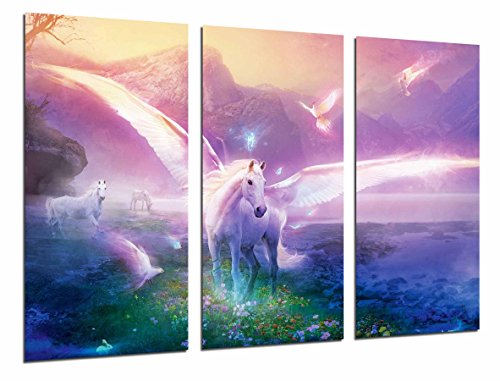 Wandbild - Fantasy Landscape Einhorn Pferd, Berg und Natur, 97 x 62 cm, Holzdruck - XXL Format - Kunstdruck, ref.26970 von Cuadros Cámara