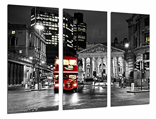 Wandbild - Stadt von London-Nacht, roter Bus, 97 x 62 cm, Holzdruck - XXL Format - Kunstdruck, ref.26772 von Cuadros Cámara