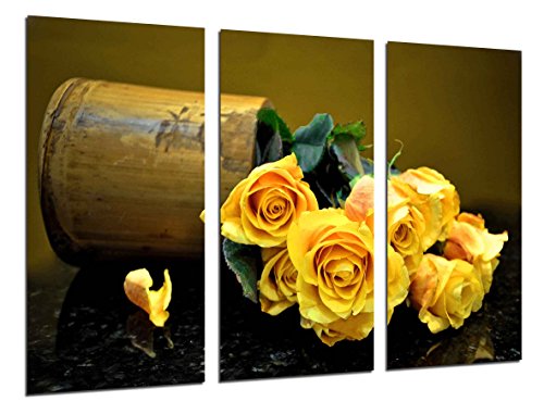 Wandbild - Blumenweinlese-gelbe Rosen, 97 x 62 cm, Holzdruck - XXL Format - Kunstdruck, ref.26367 von Cuadros Cámara