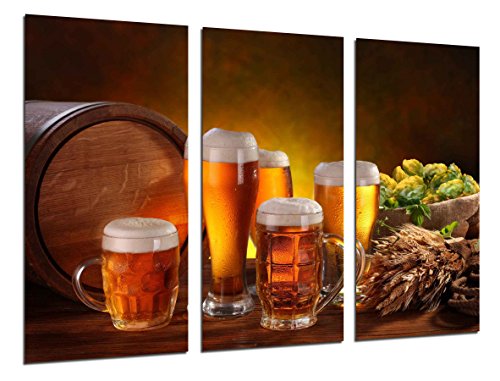 Wandbild - Brauerei, Blondes Bier und Toast, 97 x 62 cm, Holzdruck - XXL Format - Kunstdruck, ref.26449 von Cuadros Cámara