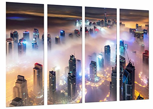 Wandbild - Dubai City, Nachtlichter, Wolkenkratzer, 131 x 62 cm, Holzdruck - XXL Format - Kunstdruck, ref.26645 von Cuadros Cámara