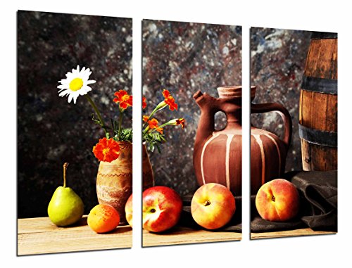 Wandbild - Früchte, Vase, Fass, Vase, 97 x 62 cm, Holzdruck - XXL Format - Kunstdruck, ref.26664 von Cuadros Cámara