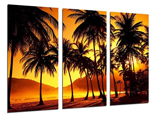 Wandbild - Landschaft Palmen Strand Sonnenuntergang, 97 x 62 cm, Holzdruck - XXL Format - Kunstdruck, ref.26355 von Cuadros Cámara