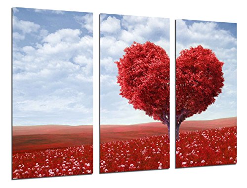 Wandbild - Landschaft Prairie Baum Herz rot, 97 x 62 cm, Holzdruck - XXL Format - Kunstdruck, ref.26538 von Cuadros Cámara