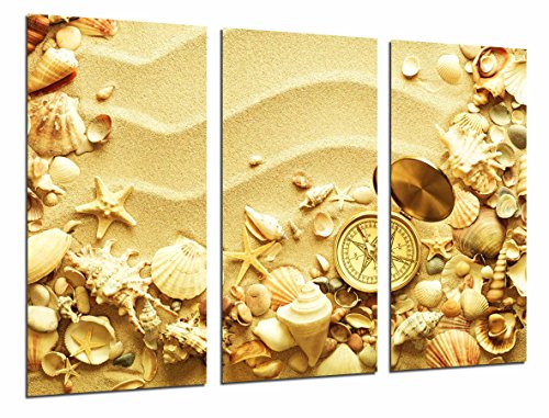 Wandbild - Landschaftsmeer, Sand-Strand-Kompass, Conch Shells, 97 x 62 cm, Holzdruck - XXL Format - Kunstdruck, ref.27019 von Cuadros Cámara