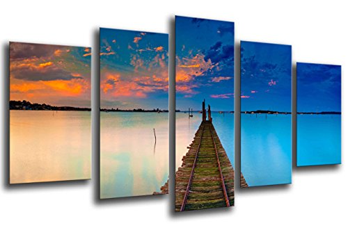 Wandbild - Landschaftssee-Sonnenuntergang, Sonnenuntergang in Meer, 165 x 62 cm, Holzdruck - XXL Format - Kunstdruck, ref.26028 von Cuadros Cámara