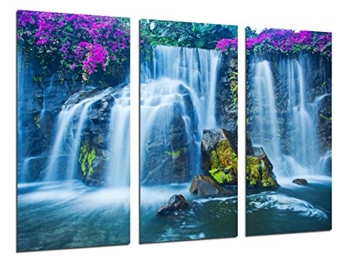 Wandbild - Bild Landschaft Wasserfall Fluss Sonnenuntergang, 97 x 62 cm, Holzdruck - XXL Format - Kunstdruck, 26296 von Cuadros Cámara